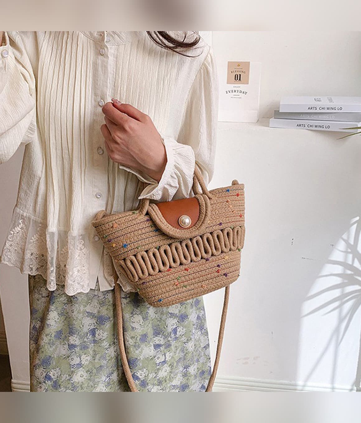 Straw Confetti Bucket Bag - image 3