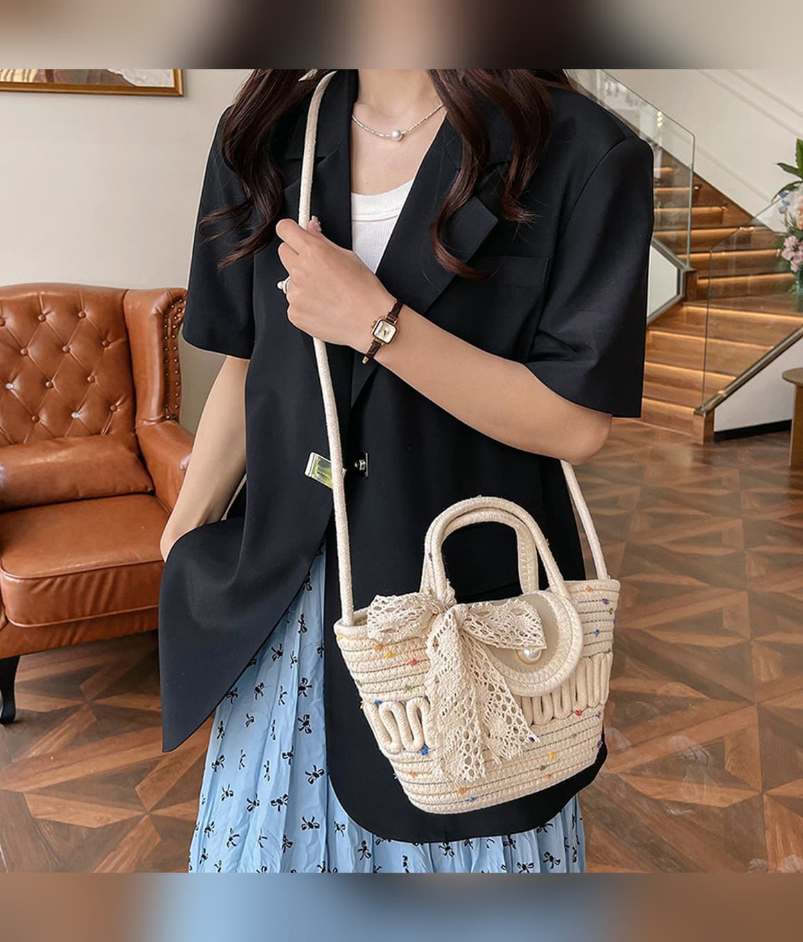 Straw Confetti Bucket Bag - image 4
