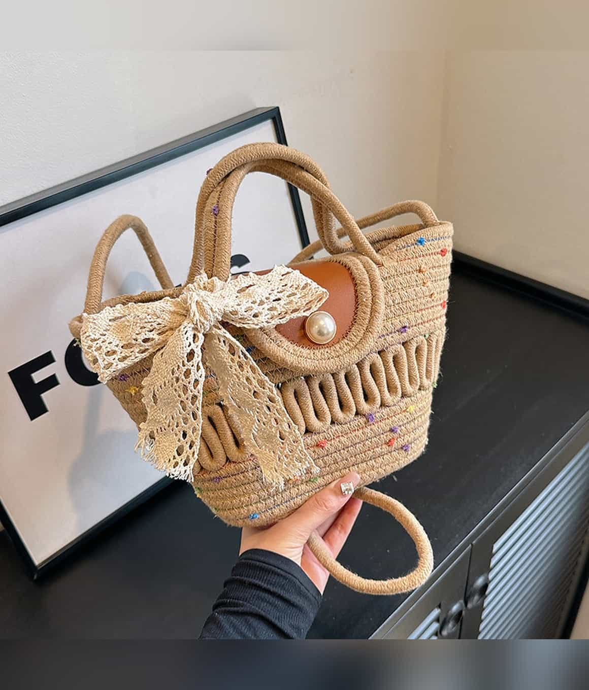 Straw Confetti Bucket Bag - thumbnail